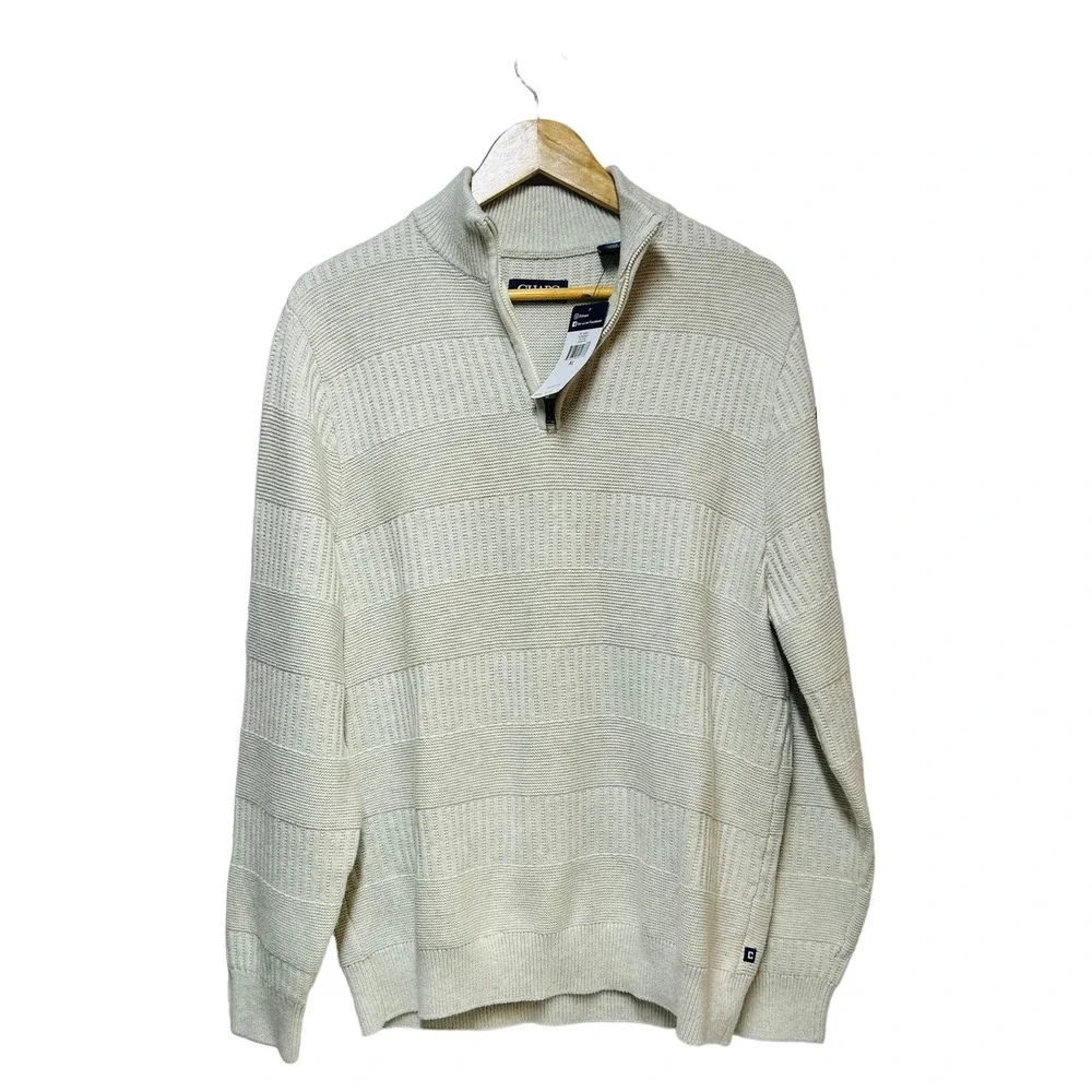 Chaps Mens Quarter Zip Pullover Sweater Cream Textured Cotton XL‎